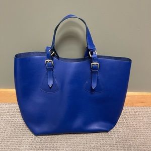 Electric Blue Leather Tote- No Brand Name